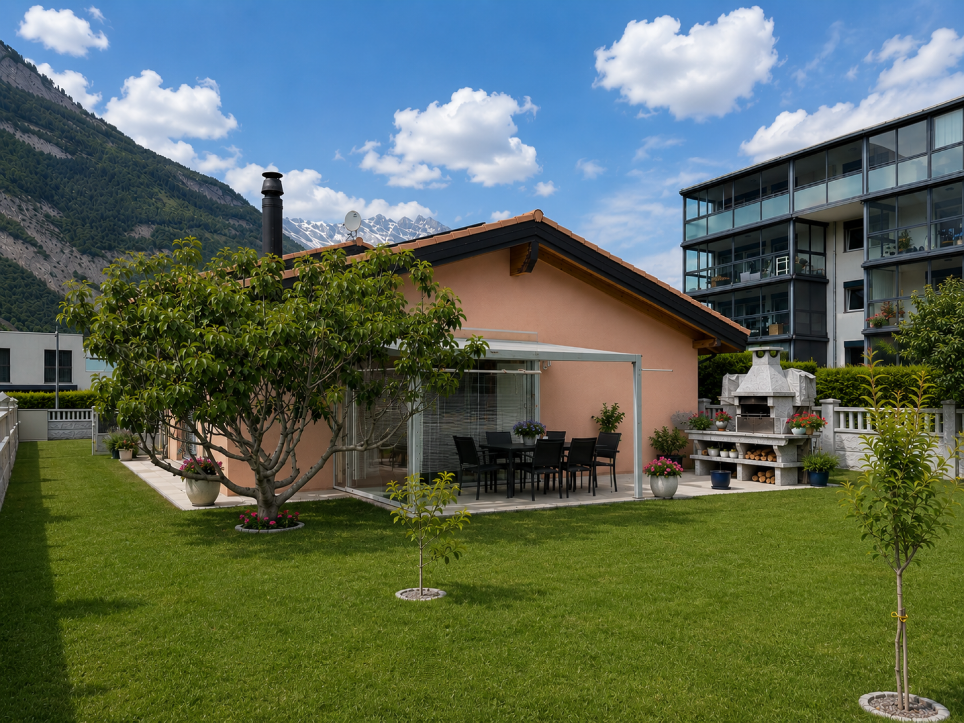 Villa individuelle très spacieuse de 5.5 pcs à Saxon avec joli jardin
