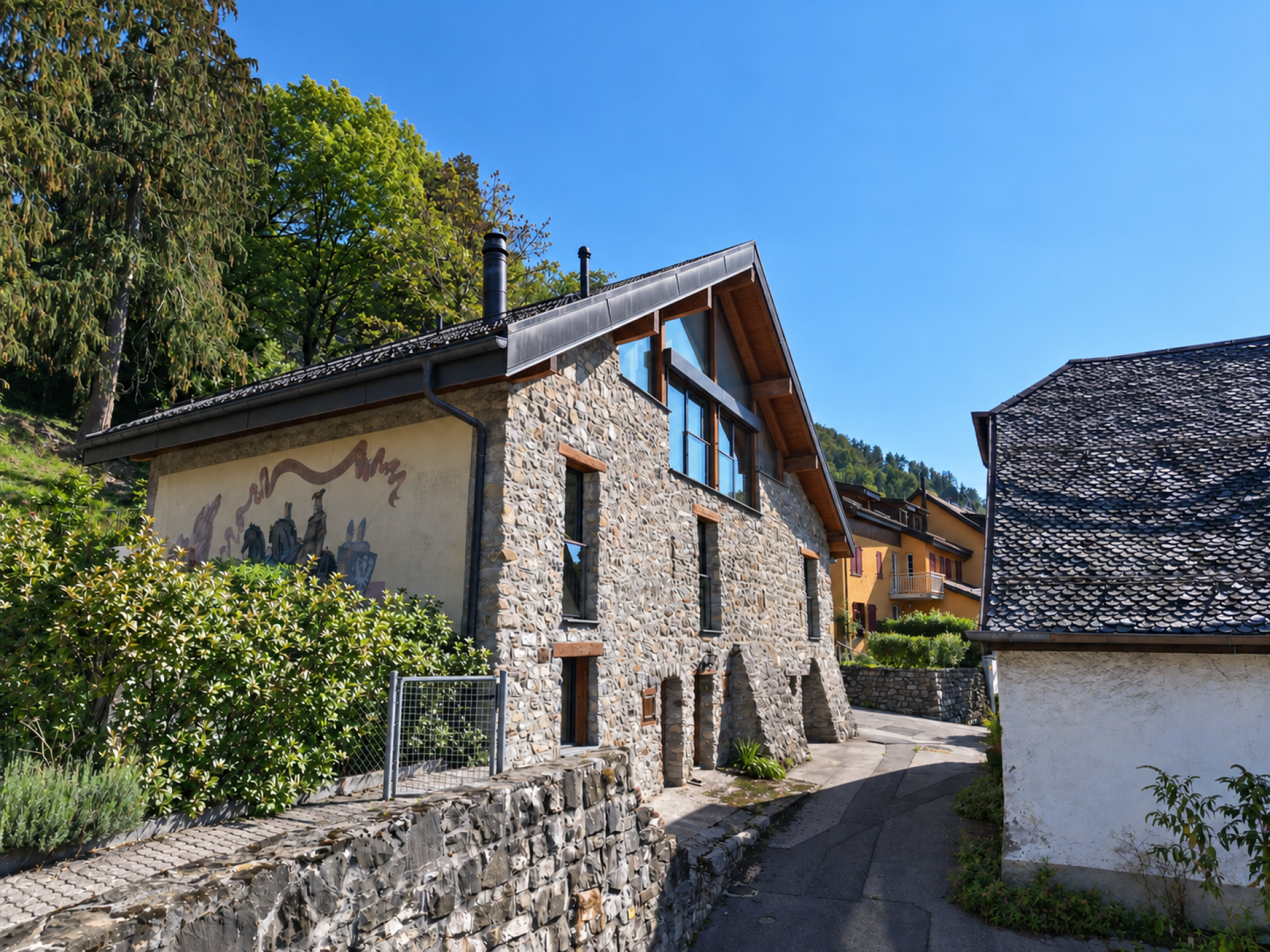 f1b19e1674f37f762af2761d2cb65dc3 Historique grange rénovée à Chamby avec vue sur le lac et les montagnes